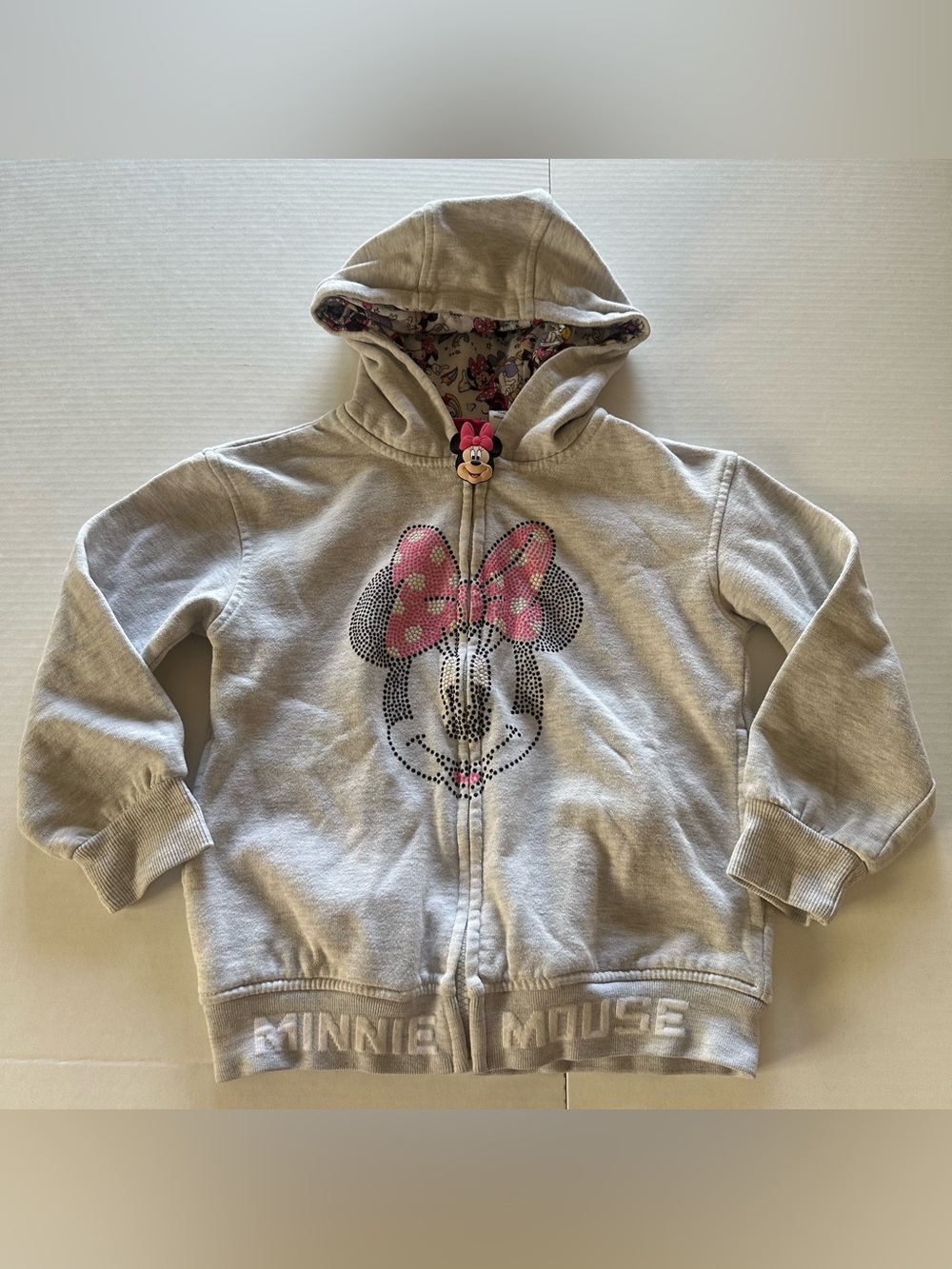 Disney Minnie Mouse Light Gray Hoodie with Pink Bow - Kids